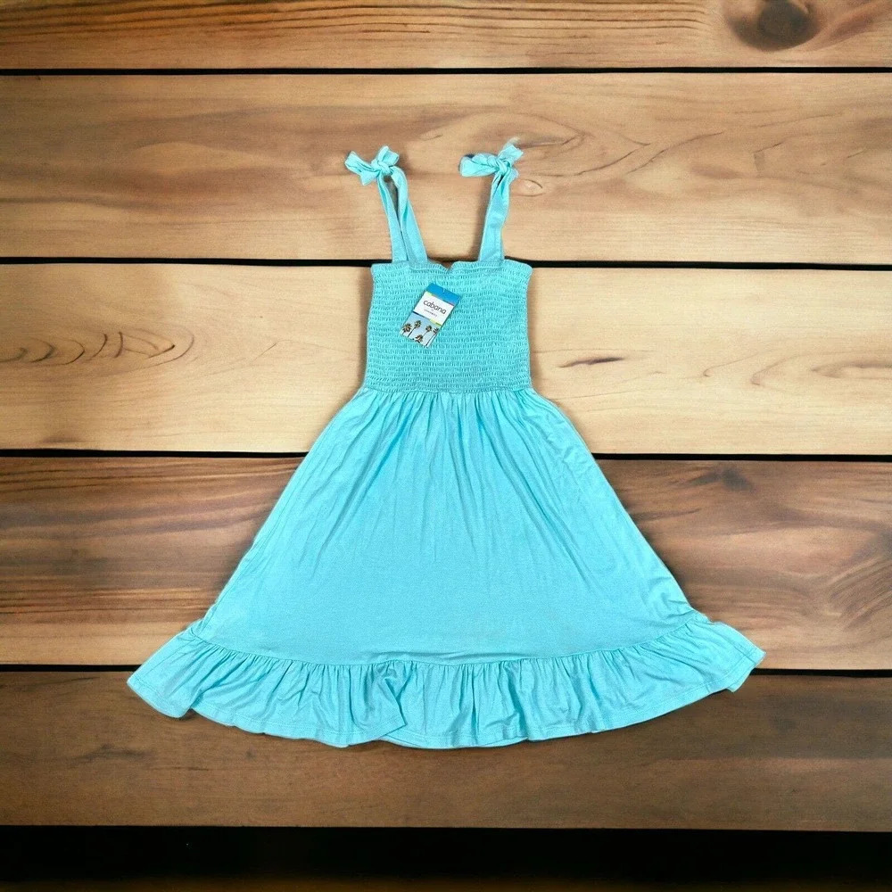 New Cabana By Crown & Ivy Smocked Knit Dress Foamy Aqua Women's XS